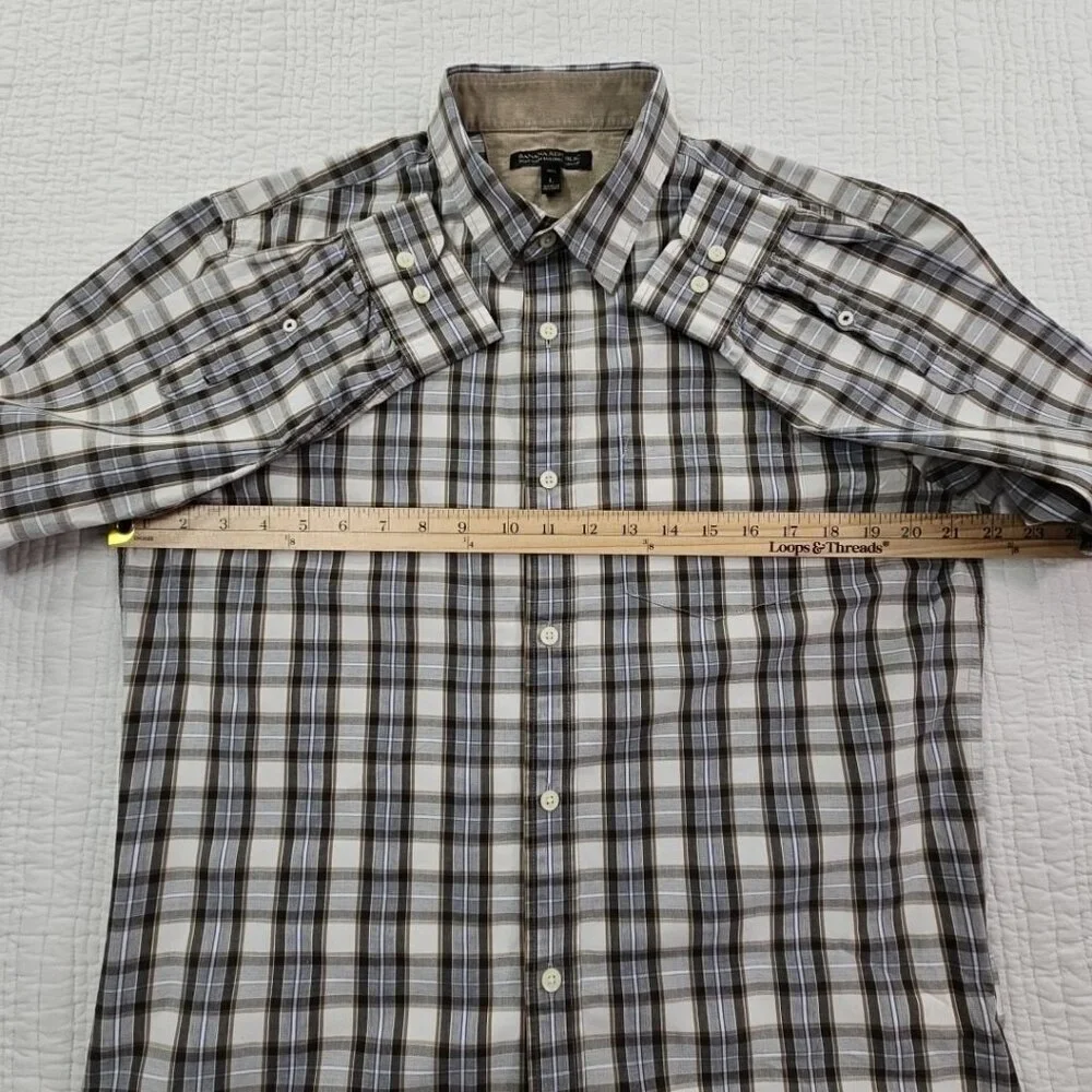 Banana Republic Shirt Men's L Tall Brown Plaid Soft Wash Tailored Slim Fit‎ EUC